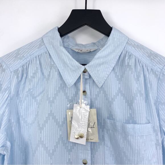 NWT CAFFE MARRAKESH Clipped Jacquard Button Down Shirt Light Blue M - Picture 2 of 11
